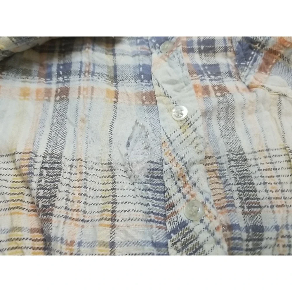 American Sweetheart Womens Plaid Long‎ Sleeve Button Up Distressed Shirt - Picture 5 of 9